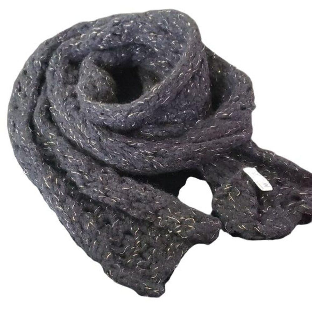 Old Navy Knit Wool Mohair Black‎ Gold Crochet Scarf